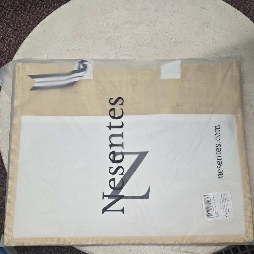 Nesentes Beige and White Tote Bag